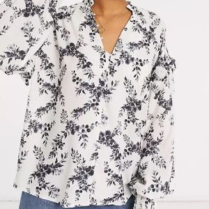 In The Style x Lorna Luxe mono floral blouse in white